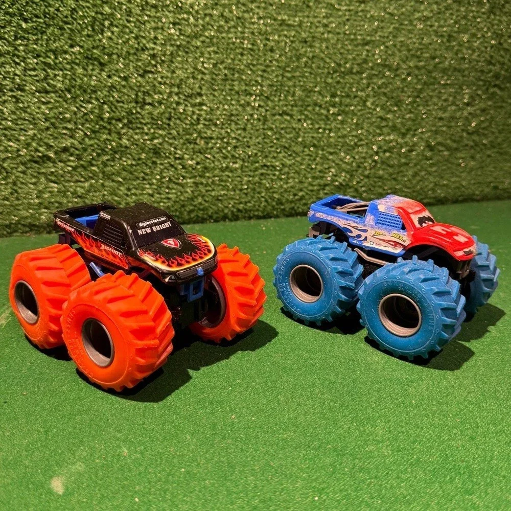 New Bright Monster Truck Duo - Black and Red, Blue and Red Push
